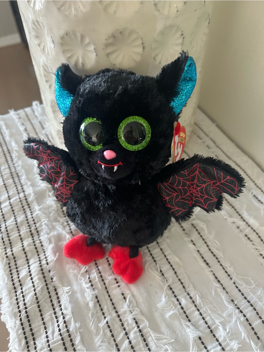 Ty Ophelia Black Bat Beanie Boo Plush Green Glitter Eyes Halloween